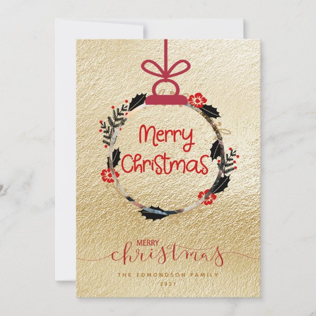 Guld God jul fotodekorationskort (Framsida)