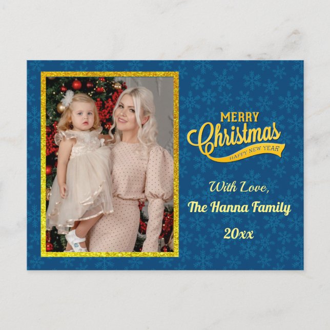 Guld God jul & Gott nytt år och snöflingor Vykort (Framsida)