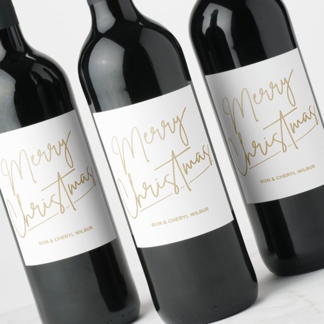 Guld God jul Grönt White Vinflaska Etikett (Gold Merry Christmas White Wine Bottle Labels)