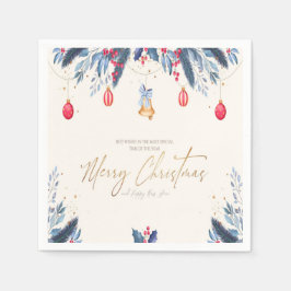 Guld God jul Kalligrafi - marinblått rödröd Pappersservett