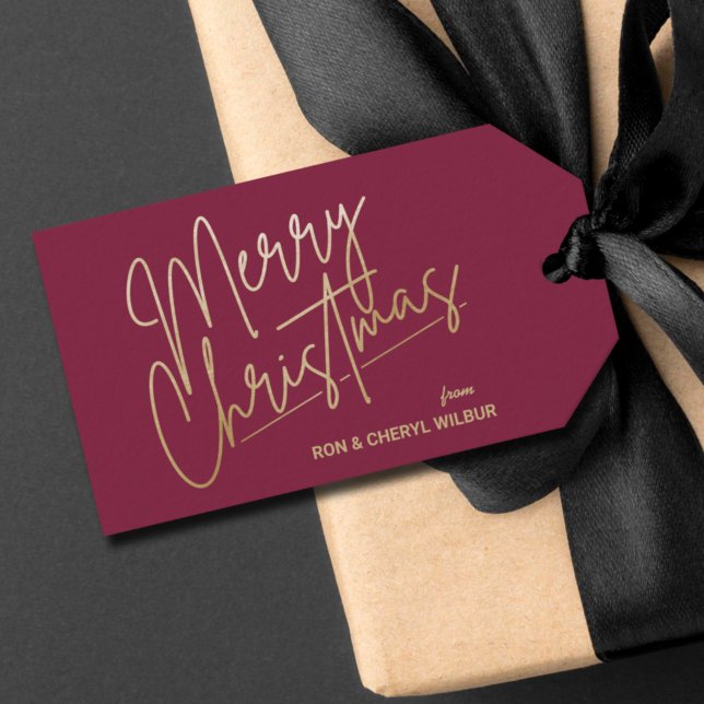 Guld God jul Luxe Cranberry Presentetikett (Skapare uppladdad)