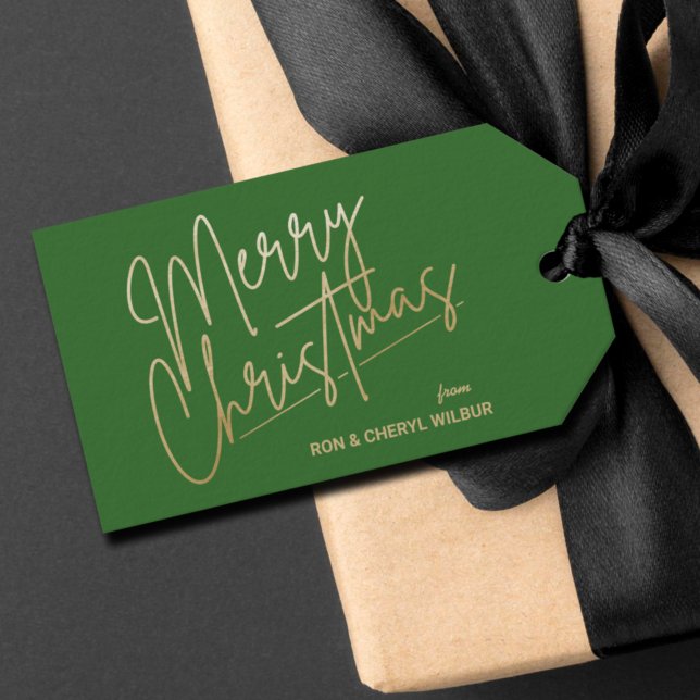 Guld God jul Luxe Grönt Presentetikett (Skapare uppladdad)