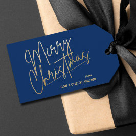 Guld God jul Luxe Navy Blue Presentetikett