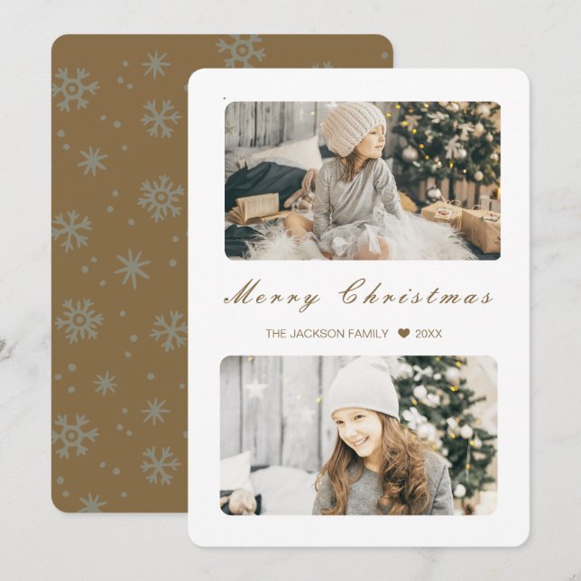 Guld God Jul Modern 2 Foto Julkort (Fram/baksida)