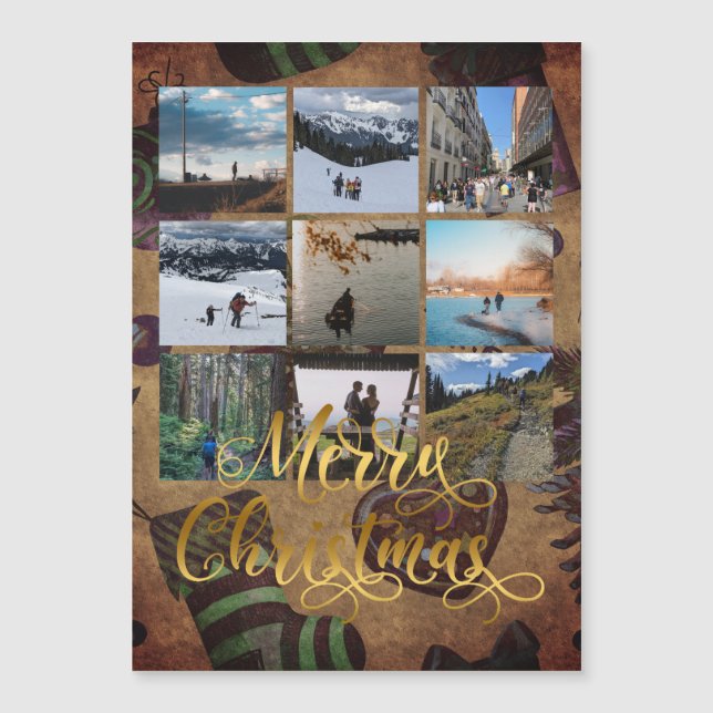 Guld God jul Photo Collage Gift Magnet (Framsida)