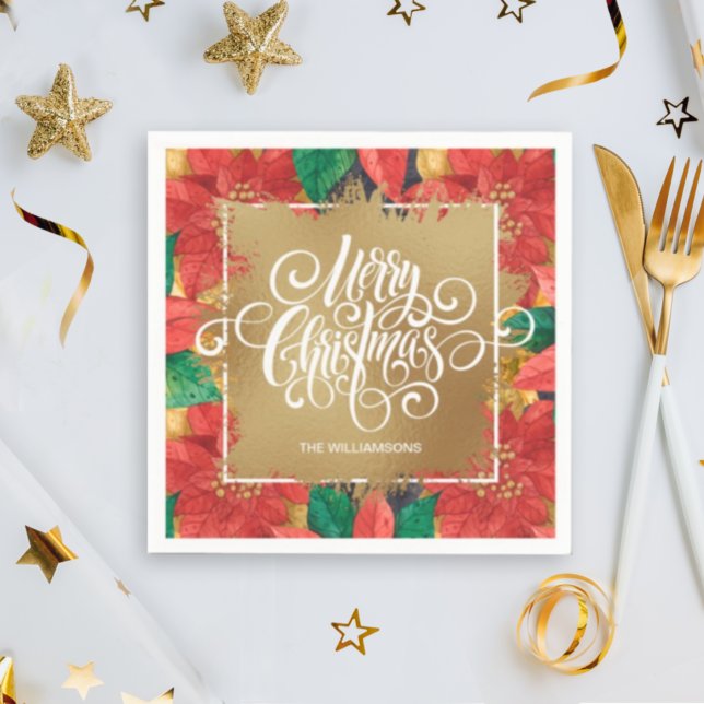 Guld God jul Poinsettia Pappersservett (Skapare uppladdad)