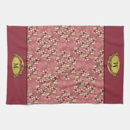 Guld God jul Red Poinsettia Monogrammed Kökshandduk