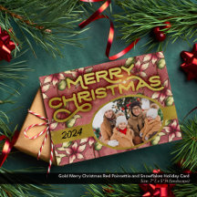 Guld God Jul Röd Julstjärna och Snöflingor