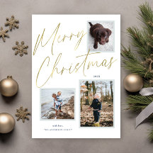 Guld God Jul Skript 3 Foto Julkort