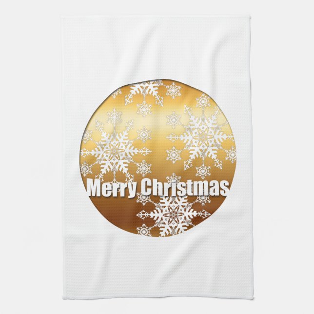 Guld God jul Snöflingor Kitchen Towel Kökshandduk (Vertikal)