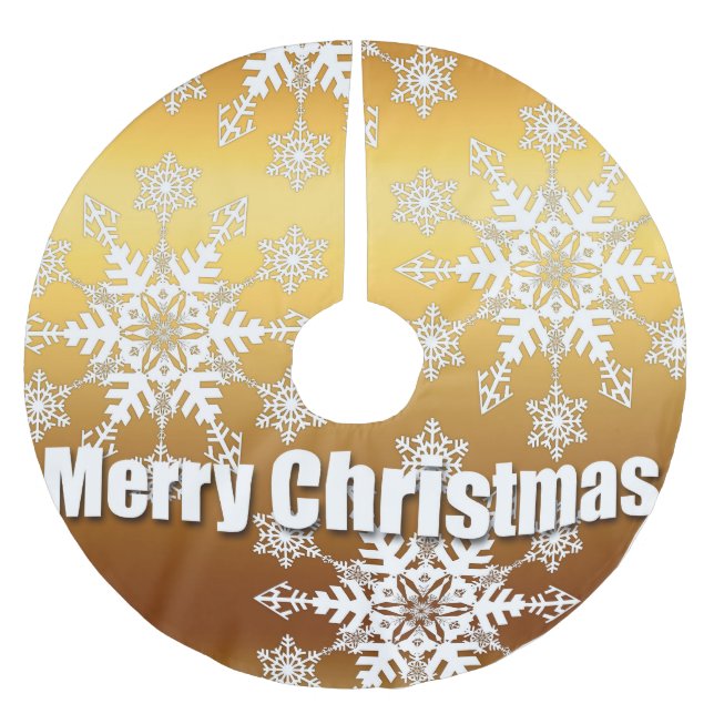Guld God jul Snöflingor - Träd Skirt Julgransmatta Borstad Polyester (Framsidan)