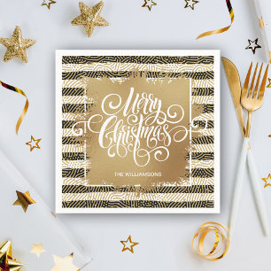 Guld God jul Svartvit Rand Pappersservett