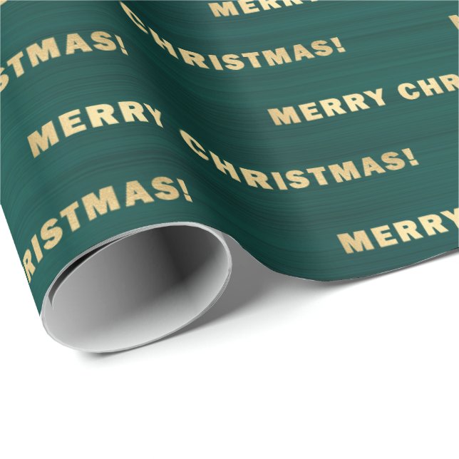 Guld God jul Typography Mörk Teal Metallic Presentpapper (Rullad Hörn)