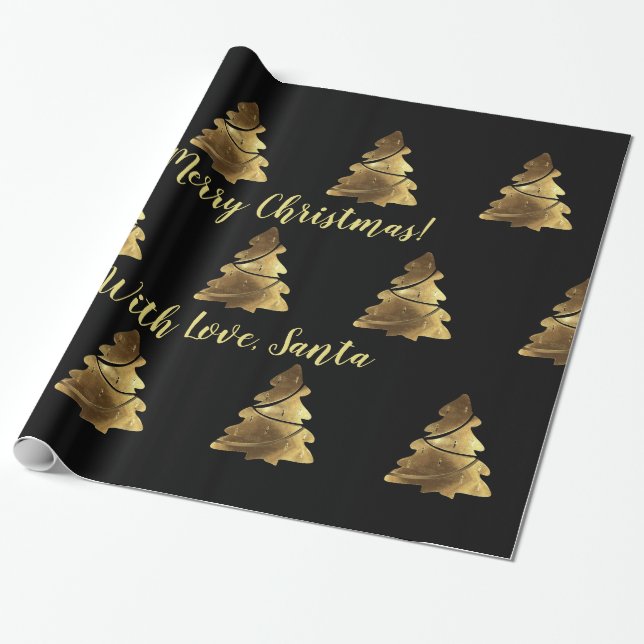 Guld- god julträd med eleganta stearinljus presentpapper (Utrullad)