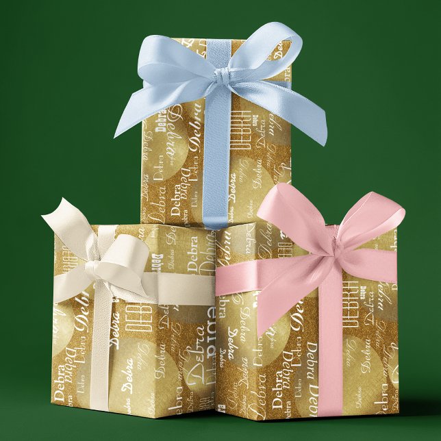 Guld Golden Glitter personlig namn mönster Presentpapper (Skapare uppladdad)
