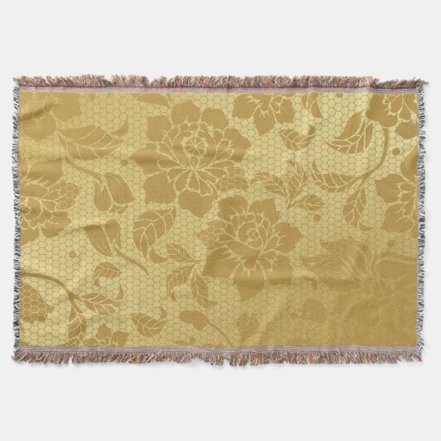 Guld Golden Honeycomb Flowers Blommigt Elegant Filt (Framsidan)