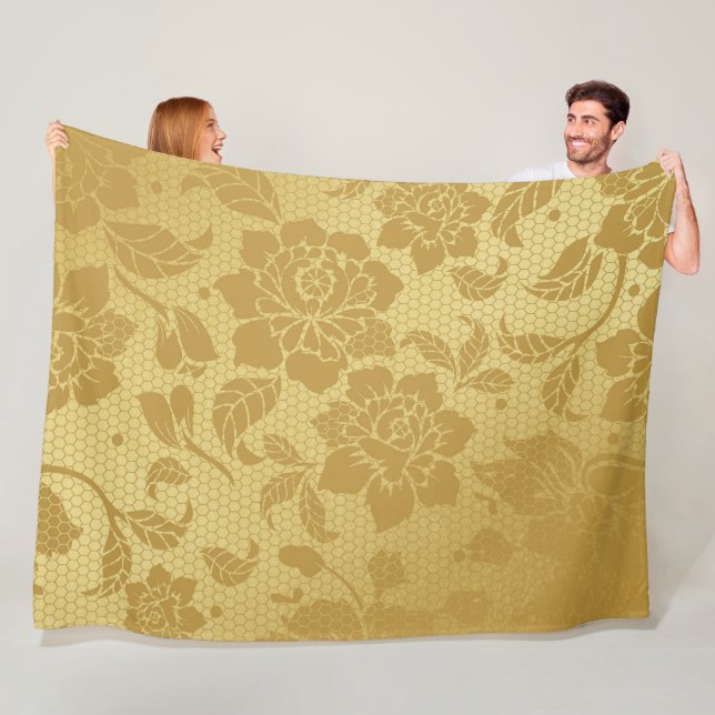 Guld Golden Honeycomb Flowers Blommigt Elegant Fleecefilt (På plats)