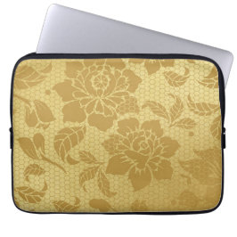 Guld Golden Honeycomb Flowers Blommigt Elegant Laptop Fodral