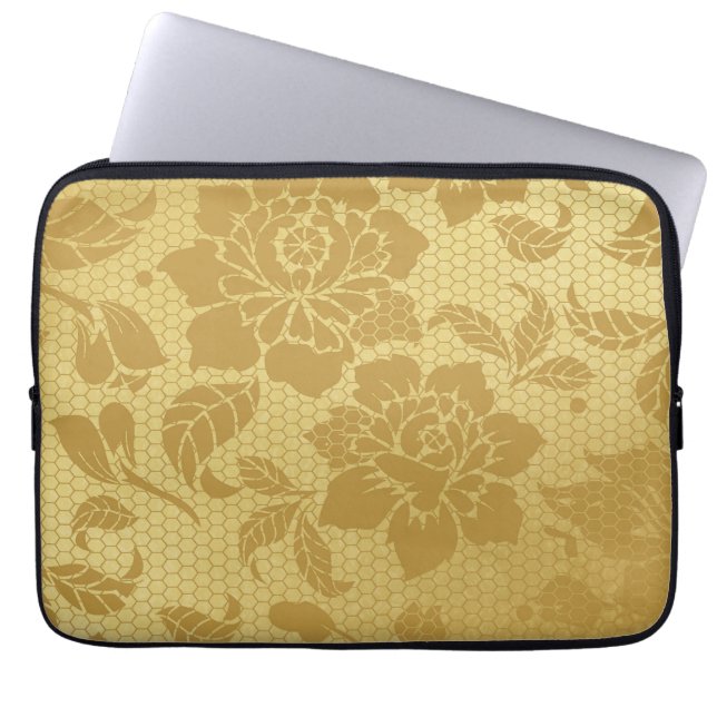 Guld Golden Honeycomb Flowers Blommigt Elegant Laptop Fodral (Framsidan)