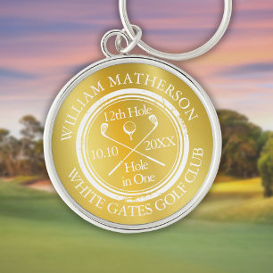 Guld Golf Hål-i-ett Klassisk Personlig Rund Silverfärgad Nyckelring