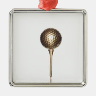 Guld- golfboll och utslagsplats julgransprydnad metall