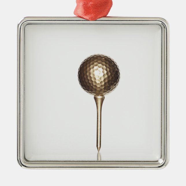 Guld- golfboll och utslagsplats julgransprydnad metall (Framsidan)