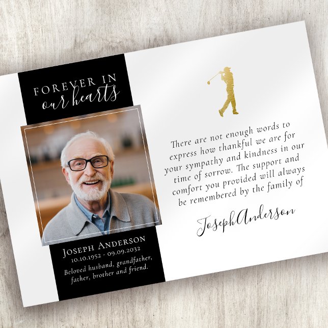 Guld Golfer Photo Sympathy Funeral Tack Kort (Skapare uppladdad)