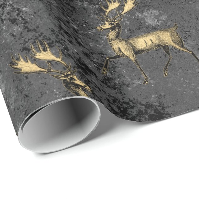 Guld Gothic Grunge jul Reindeer Mönster Presentpapper (Rullad Hörn)