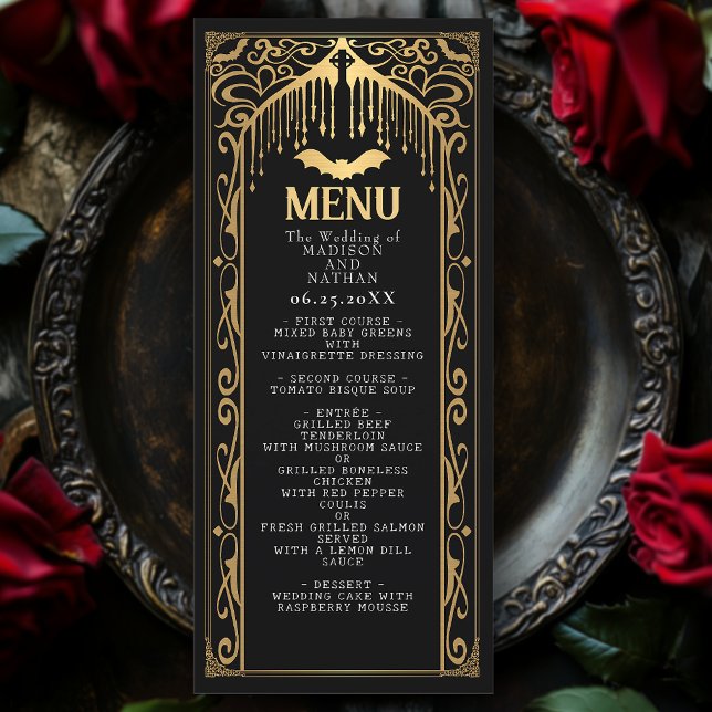 Guld Gothic Vampire Cathedral Bröllop Menu Meny (Skapare uppladdad)