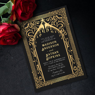 Guld gotiic Vampire Cathedral Bröllop Inbjudningar