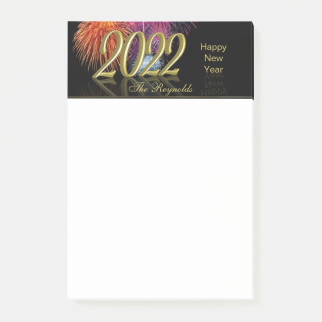 Guld Gott nytt år 2022 Fireworks Post-it Block (Framsida)