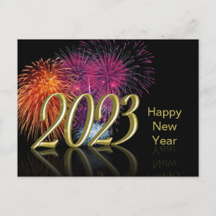Guld Gott nytt år 2023 Fireworks Helg Vykort