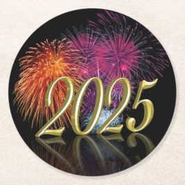 Guld Gott nytt år 2025 Fireworks Underlägg Papper Rund