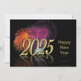 Guld Gott Nytt År 2025 Fyrverkerier Julkort