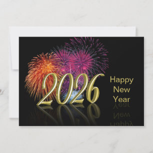 Guld Gott Nytt År 2026 Fyrverkerier Julkort