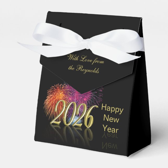 Guld Gott Nytt År 2026 Fyrverkeripresent Presentaskar (Framsidan Sidan)
