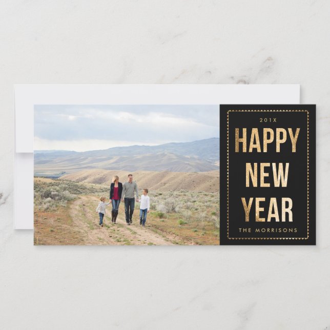 Guld Gott nytt år Faux Glitter vid Svarta havet Julkort (Framsida)