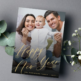 Guld Gott nytt år-foto med minimal elegant Julkort
