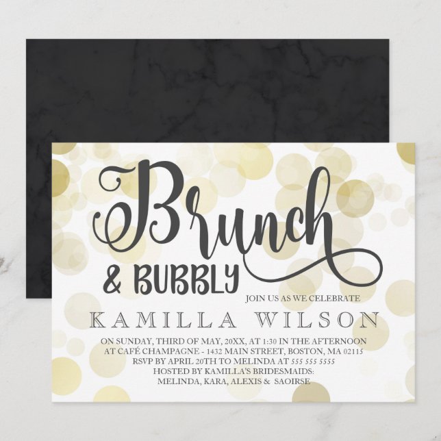 Guld & Grå Brunch & Bubbly Bröllopsdusch Inbjudningar (Fram/baksida)