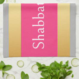 Guld Grå Hot Pink Ränder, Shabbat Shalom Glam Kökshandduk