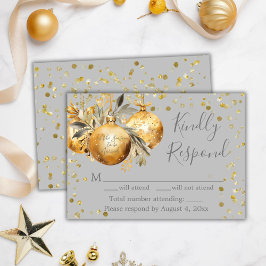 Guld Grå Jul Bröllop RSVP-kort Tack Kort