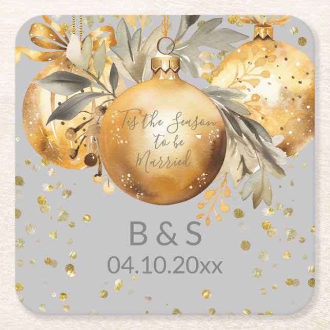 Guld Grå Jul Bröllop Underlägg Papper Kvadrat (Framsidan)