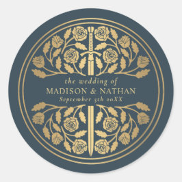 Guld Grå Kunglig Medeltida Svärd Bröllop  Runt Klistermärke