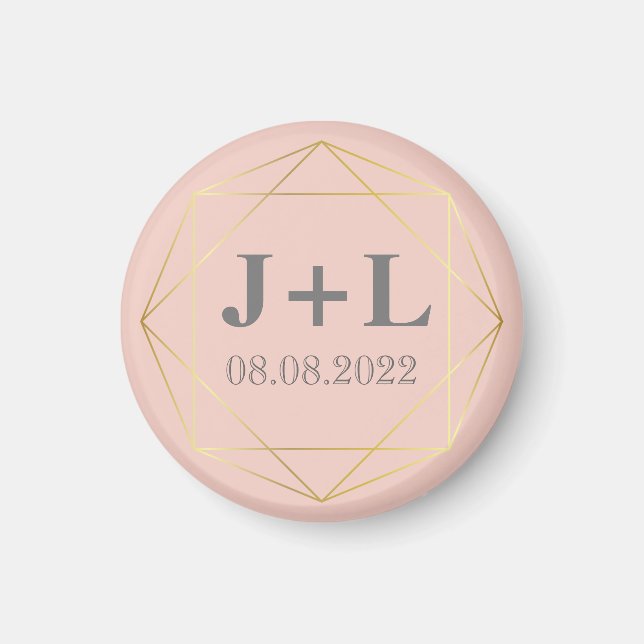 Guld Grå Monogram Bröllop Spara Datum Förmån Magnet (Framsidan)