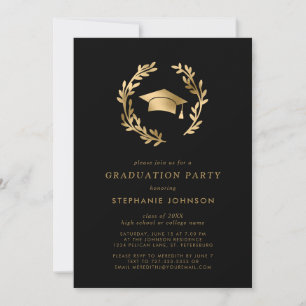 Guld Grad Cap Chic WAN Black Studentfest Inbjudningar