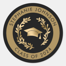 Guld Grad Cap-klass för 2024 Studenten Runt Klistermärke