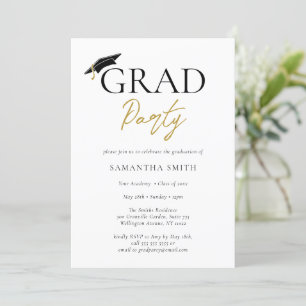 Guld Grad Cap Modern Calligraphy Studentfest Inbjudningar
