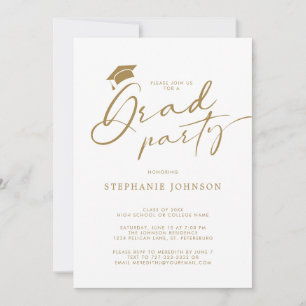 Guld Grad Cap Modern Calligraphy Studentfest Inbjudningar