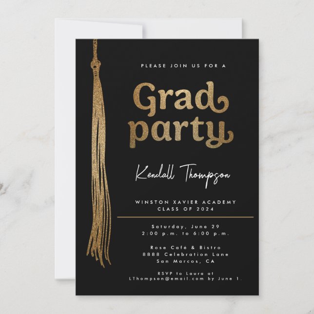 Guld Grad Cap tassel Anpassningsbar Studentfest Inbjudningar (Framsida)