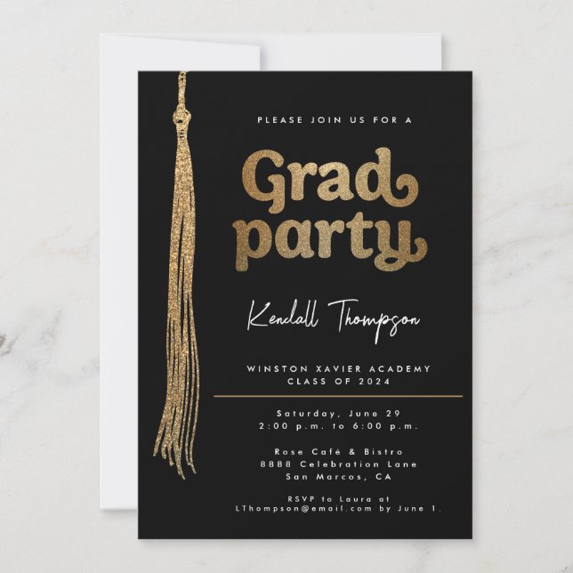 Guld Grad Cap tassel Anpassningsbar Studentfest Inbjudningar (Framsida)